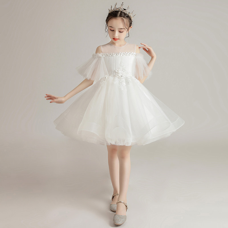 女童公主裙蓬蓬纱小女孩花童礼服儿童主持人钢琴演出服白纱裙夏季