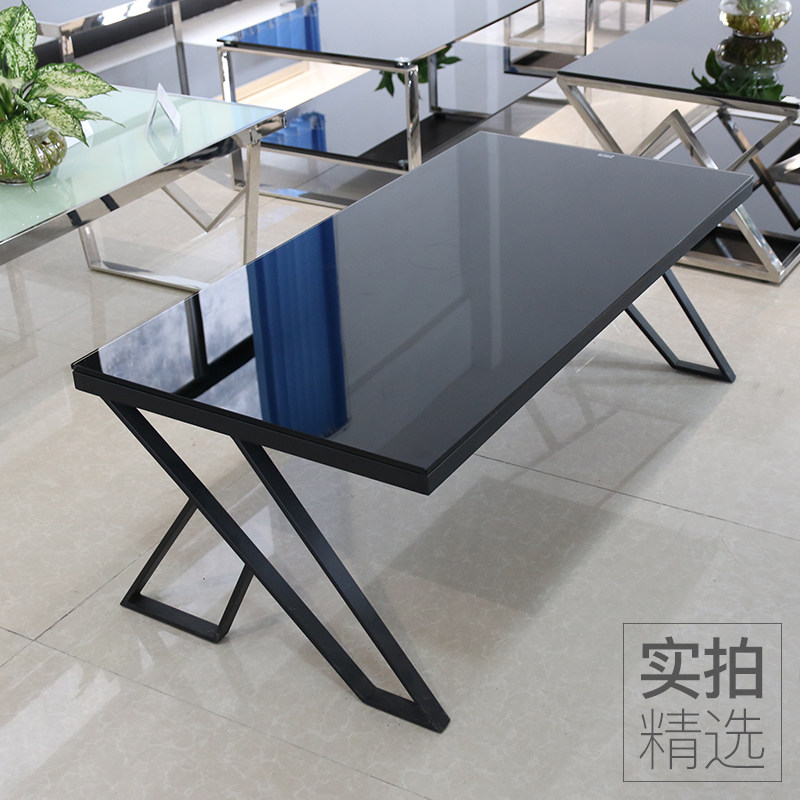 单层黑色烤漆钢化玻璃不锈钢架办公沙发正方形边几小型长方形茶几