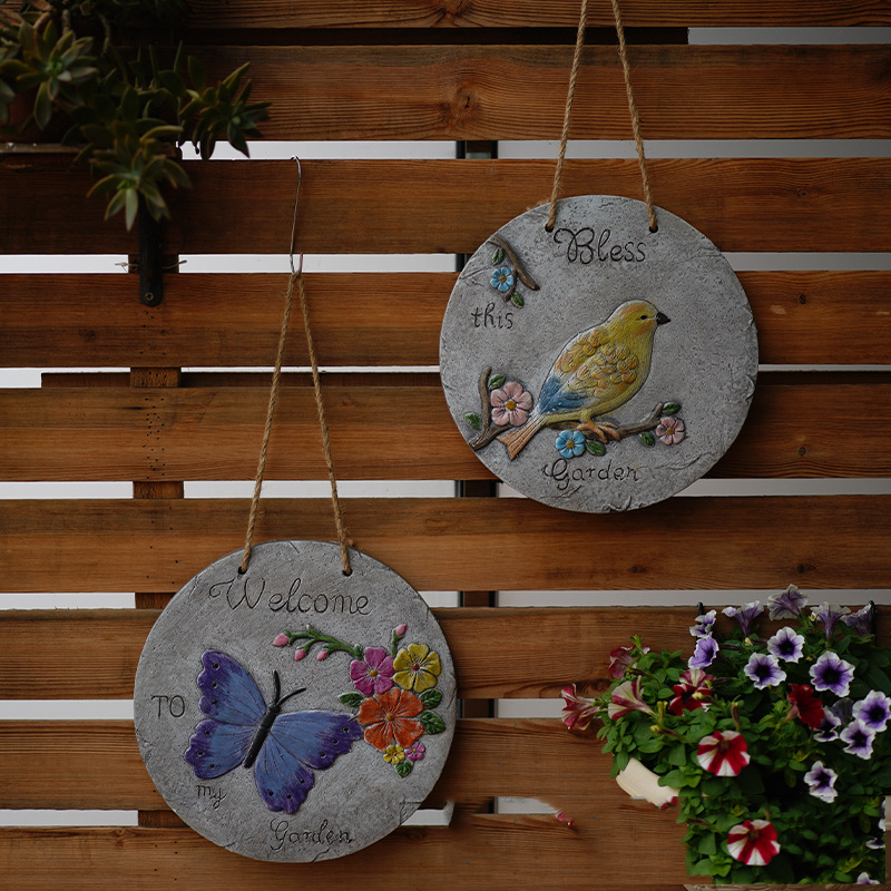 户外彩绘蝴蝶花园脚踏板壁挂装饰品垫脚板草坪铺路石园艺杂货摆件