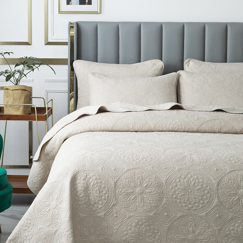 欧式宫廷绗缝被三件套双面绣花加厚夹棉床单全棉单件床盖纯棉床罩