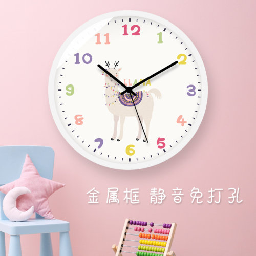TQJ可爱儿童房时钟静音免打孔挂钟客厅卡通挂墙表石英钟卧室家用