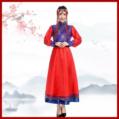 女士蒙古族礼仪舞台表演演出服大裙摆蒙古服装舞蹈裙蒙古袍包邮