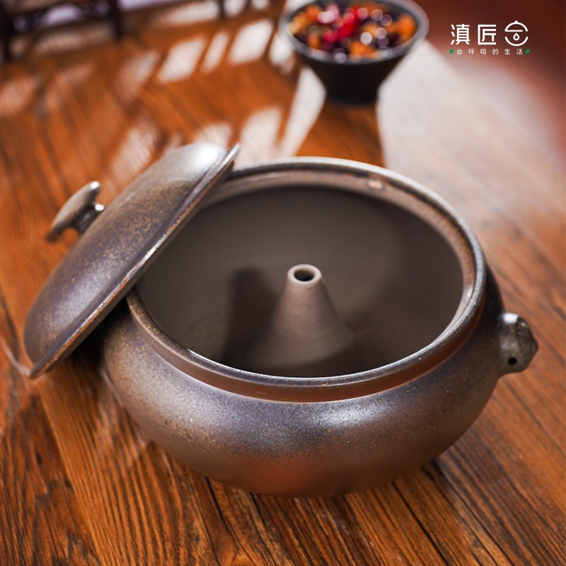 建水紫陶汽锅古法柴烧家用云南传统老式土锅炖锅紫陶瓷煲砂锅煲汤