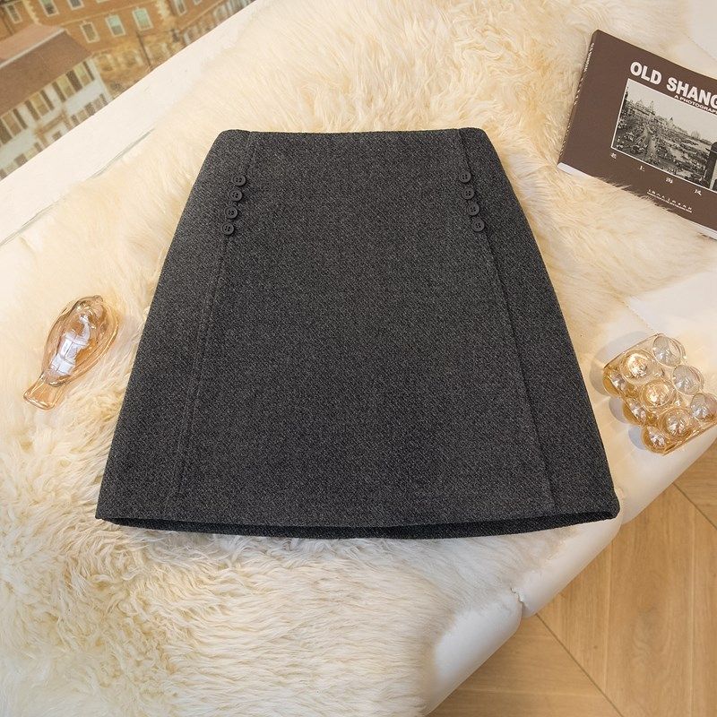 羊毛呢西装半身裙女2024秋冬防走光高腰a字裙显瘦小个子短裙百搭