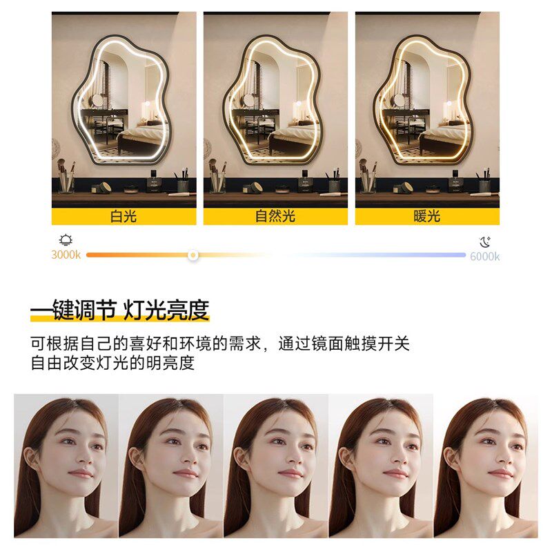 云朵梳妆镜复古化妆镜壁挂主卧梳妆台镜子桌面挂墙式带灯发光镜子