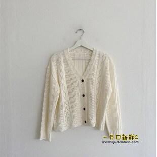 抹上春天的奶油 温柔镂空针织开衫~韩国少女复古学院宽松毛衣外套