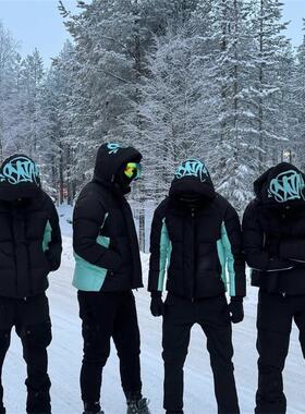 Synaworld羽绒棉服黑蓝男连帽SYNA羽绒外套英国街头冬季加厚保暖