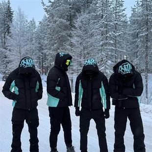 Synaworld羽绒棉服黑蓝男连帽SYNA羽绒外套英国街头冬季加厚保暖