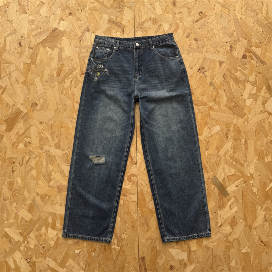 Denimblue伊甸园绣花蓝色牛仔裤