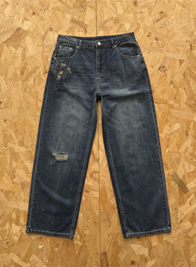 Derschutze 男女garden of eden Denim blue伊甸园绣花牛仔裤痞帅