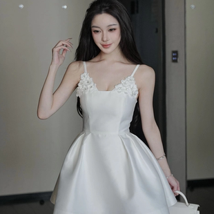 YOUENBB 重工设计感小白花收腰吊带白月光连衣裙 西西里漫花