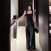 撩心缪斯 上衣直筒裤 名媛吊带长裤 显瘦无袖 黑色套装 YOUENBB