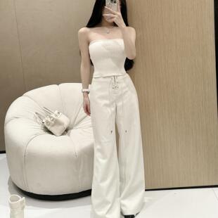 YOUENBB【晨曦微光】抽绳直筒白色皮裤简约休闲纯色长裤系带垂感