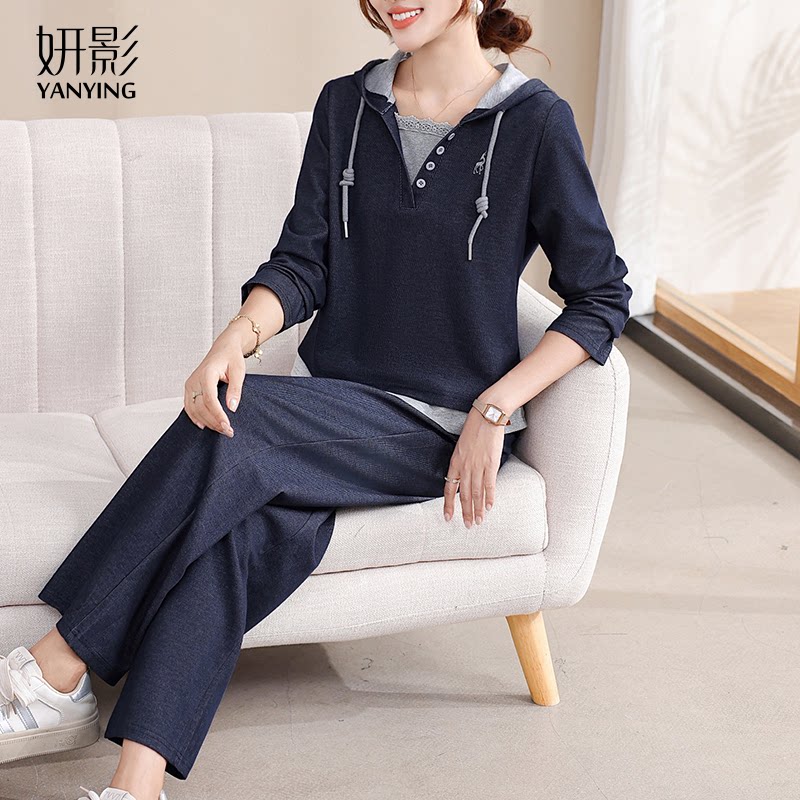 妈妈秋装卫衣运动服套装两件套2026新款中老年女春秋连帽上衣薄款