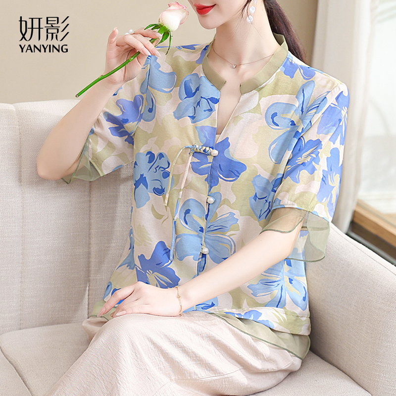 妍影妈妈夏季新中式盘扣上衣