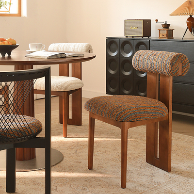 有叙法式中古风实木餐椅家用简约餐桌椅子设计师复古布艺凳子意式