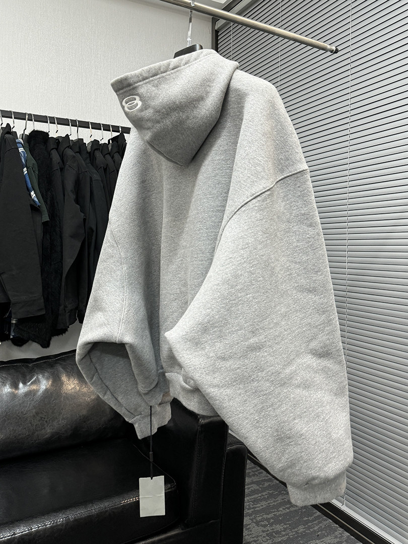 thumbnail for (Heavy Jacket) 24SS Grey Double Ring Heavy Relaxed Fit Silhouette Zip-Up Hooded Sweatshirt Jacket