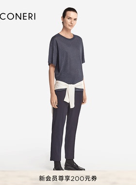 FALCONERI女士经典简约亚麻圆领宽松短袖T恤DMM510M