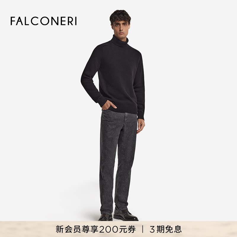 FALCONERI男士经典休闲长袖毛衣原色山羊绒运动高领衫毛衣UML428B