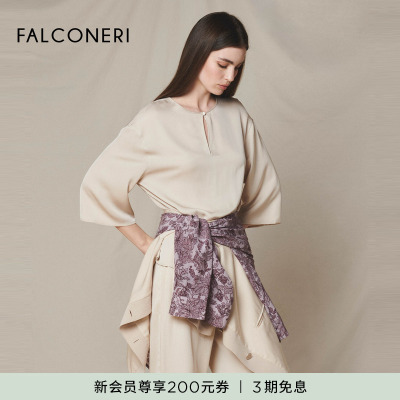 【春夏新品】FALCONERI女时尚简约桑蚕丝圆领宽松短袖T恤DMMA406