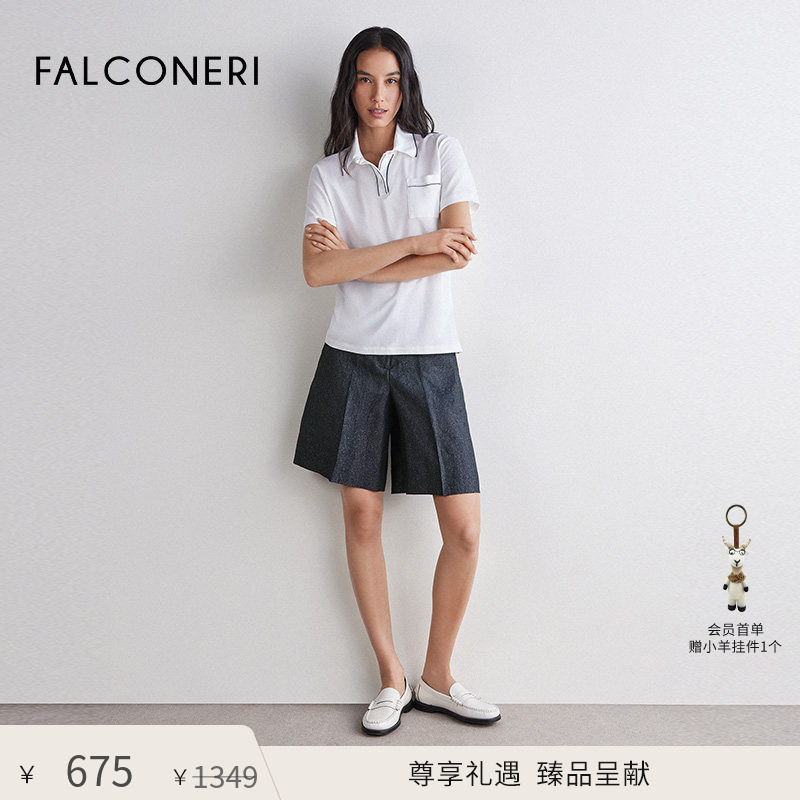 【尊享礼遇】FALCONERI女士通勤桑蚕丝混纺短袖T恤polo衫DMM460T图片