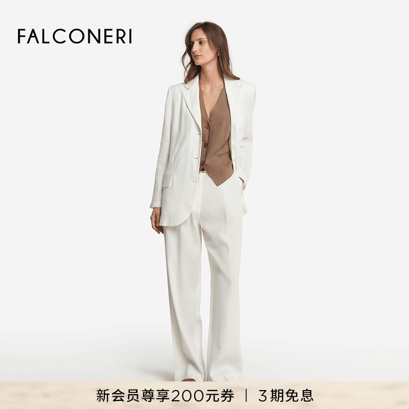 FALCONERI25年新品女士经典翻领宽松单排扣亚麻西装外套DCL482H