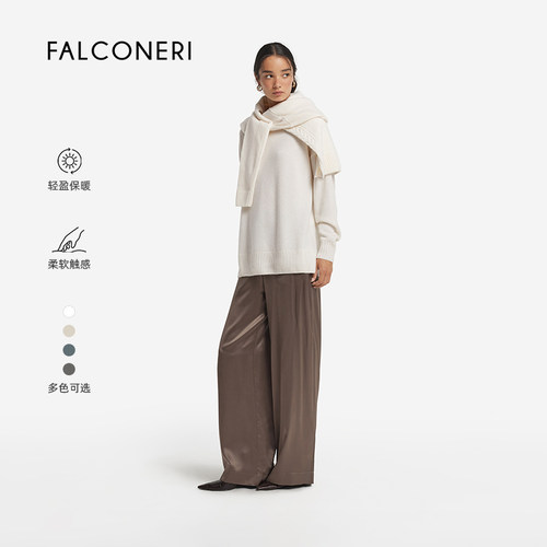 【季末甄选】FALCONERI女通勤圆领宽松原色羊绒针织衫毛衣DML428M