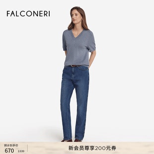 T恤DMM490F 简约休闲舒适罗纹V领纯棉短袖 FALCONERI女士时尚 经典