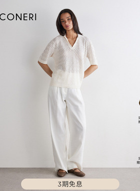 【夏季新品】FALCONERI女26通勤亚麻混纺纹理短袖T恤衬衫DMM490P