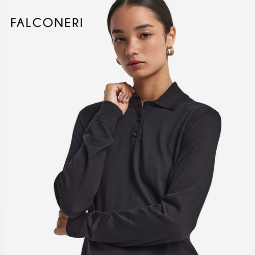 【秋冬新品】FALCONERI25年女经典简约长袖翻领针织POLO衫DMLV250