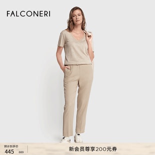 T恤DMM510N 优雅亚麻宽松V领罗纹短袖 FALCONERI女士时尚 简约经典