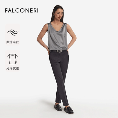 FALCONERI女士时尚经典舒适混纺V领桑蚕丝背心无袖上衣DMC406X