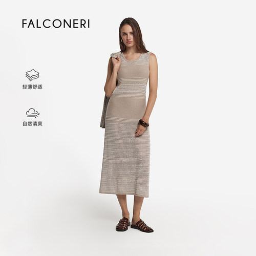【尊享礼遇】FALCONERI女简约日常出游无袖镂空修身连衣裙DAC482B