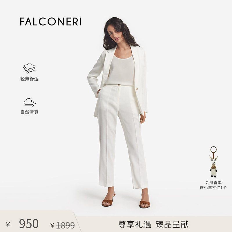 【尊享礼遇】FALCONERI女士日常优雅高腰亚麻直筒休闲长裤DPL482F图片