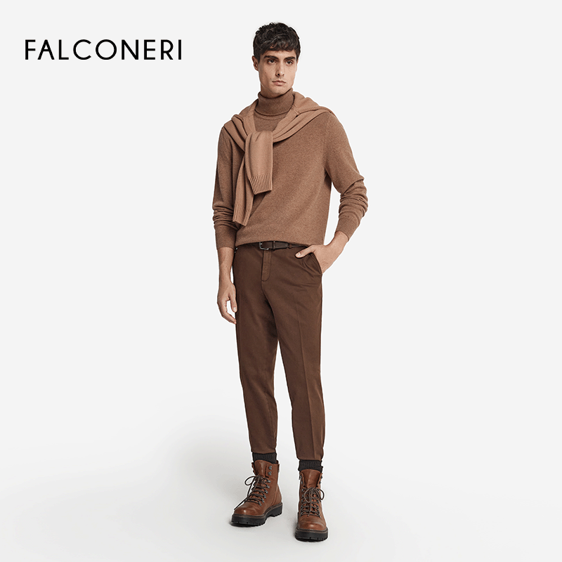 FALCONERI男士时尚经典修身长袖高领毛衣原色山羊绒针织衫UML228N