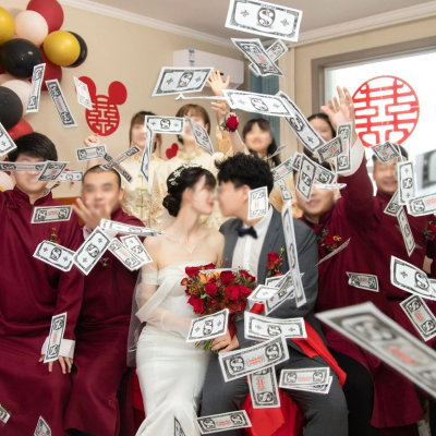 伴娘拍照喷钱枪结婚接亲钞票枪游戏婚礼道具筷子夹钱机堵门吐喷机