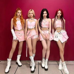 kpop女团申有娜同款粉色打歌服套装甜辣风酒吧gogo演出服女歌手