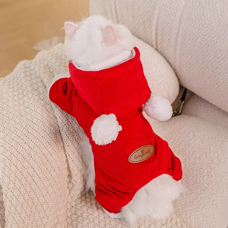 秋冬季双毛球灯芯绒连帽棉衣比熊泰迪中小型宠物猫咪狗狗保暖服