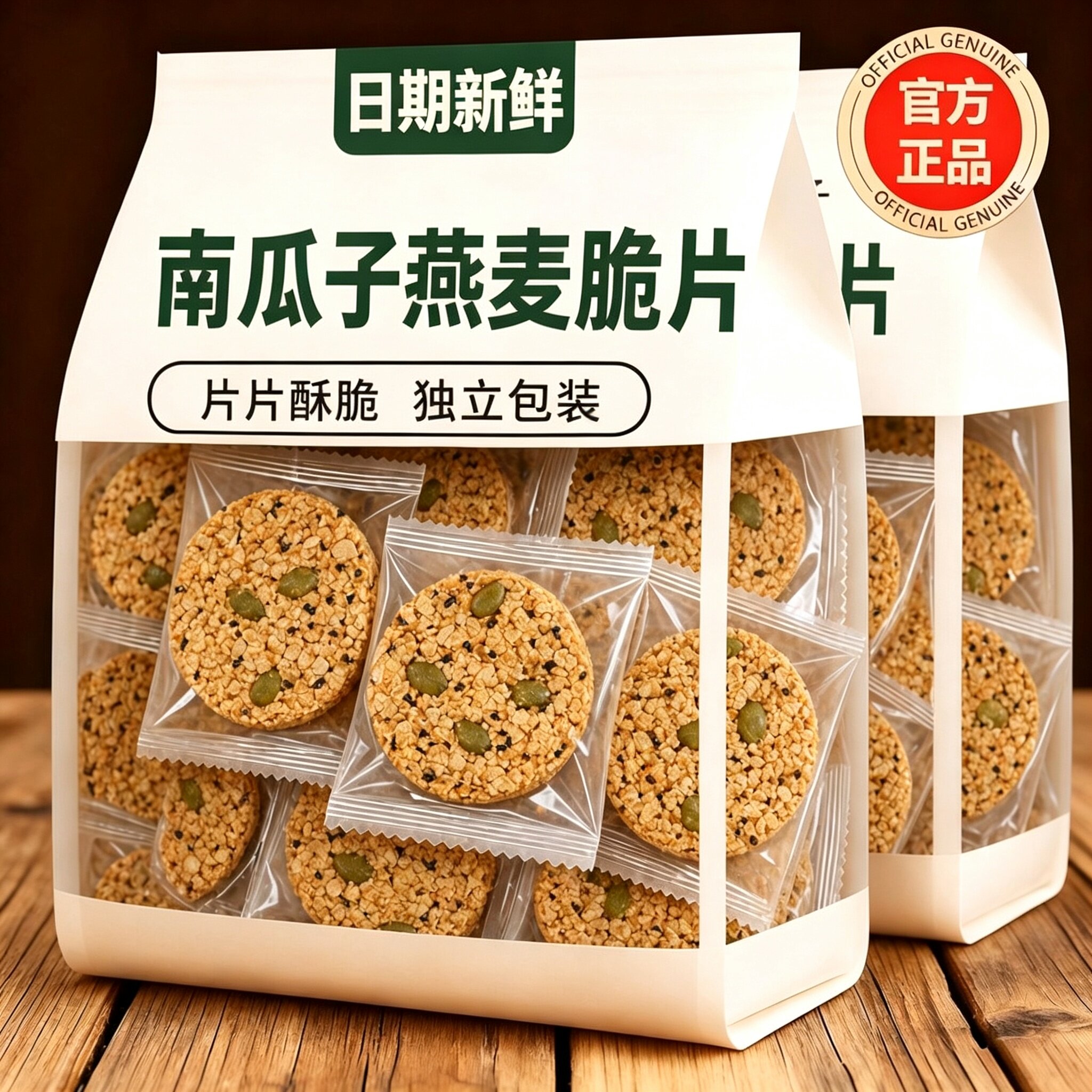 南瓜籽燕麦脆片燕麦饼干全粗粮饼抗饿饱腹代餐零食杂粮粗粮小零食