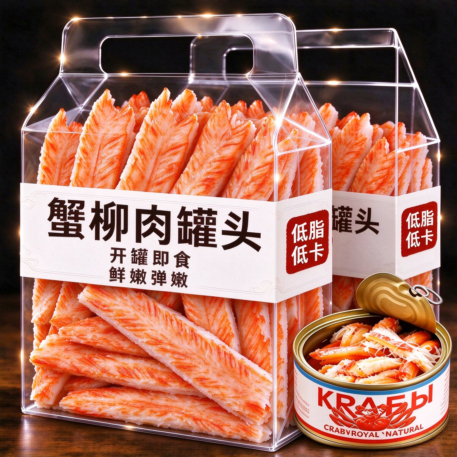 俄罗斯风味蟹柳肉罐头开盖即食海鲜零食熟食寿司炒饭新鲜海味罐头