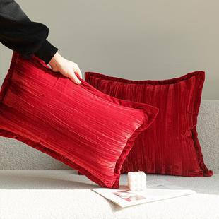 直销新款法式中古复古红色丝绒靠枕别墅客厅沙发抱枕套腰枕高级感