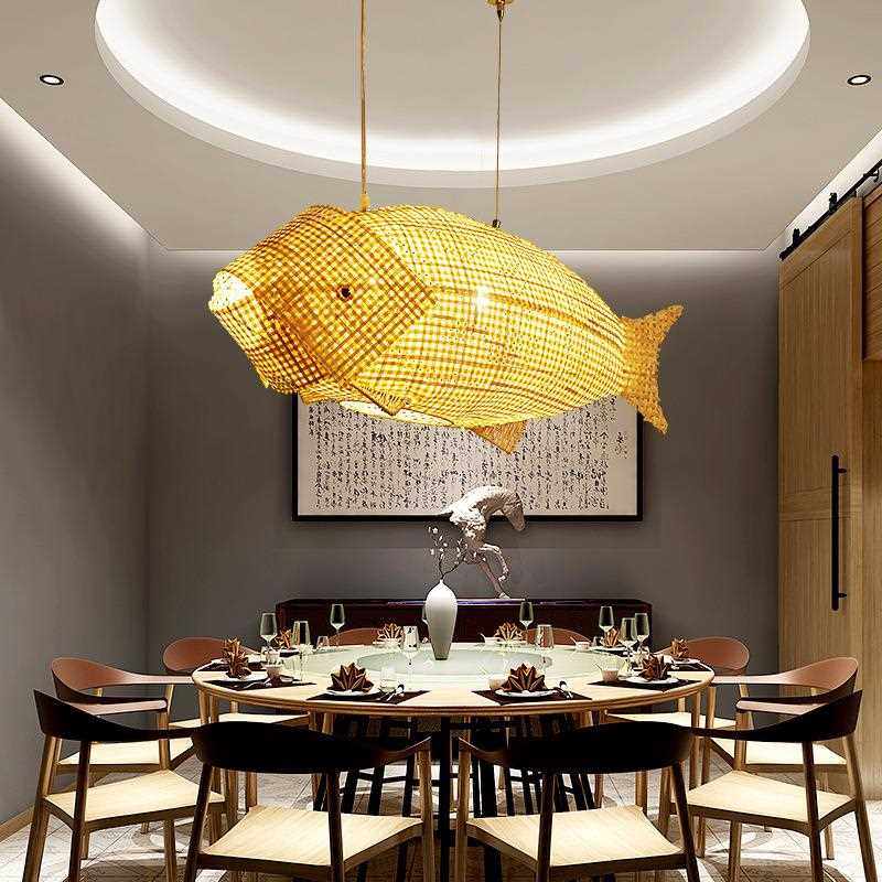 直销新款中式吊灯餐厅鱼灯竹编灯火锅店饭店创意个性工程酒店鱼形,家装灯饰光源,智能吊灯,淘宝优惠券,粉丝福利购,淘宝优惠卷