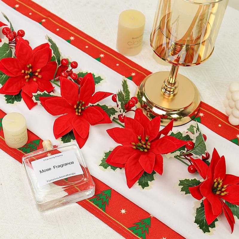 直销新款圣诞节装饰圣诞花红浆果冬青仿真花藤气氛布置缠绕悬挂圣