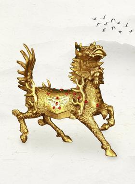 新款直销铜制纯铜钻石麒麟办公室公司前台摆件青铜火麒麟黄铜