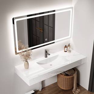 洗漱台卫浴柜岩板陶瓷无缝一体盆智能镜柜浴室柜洗手池台盆柜组合