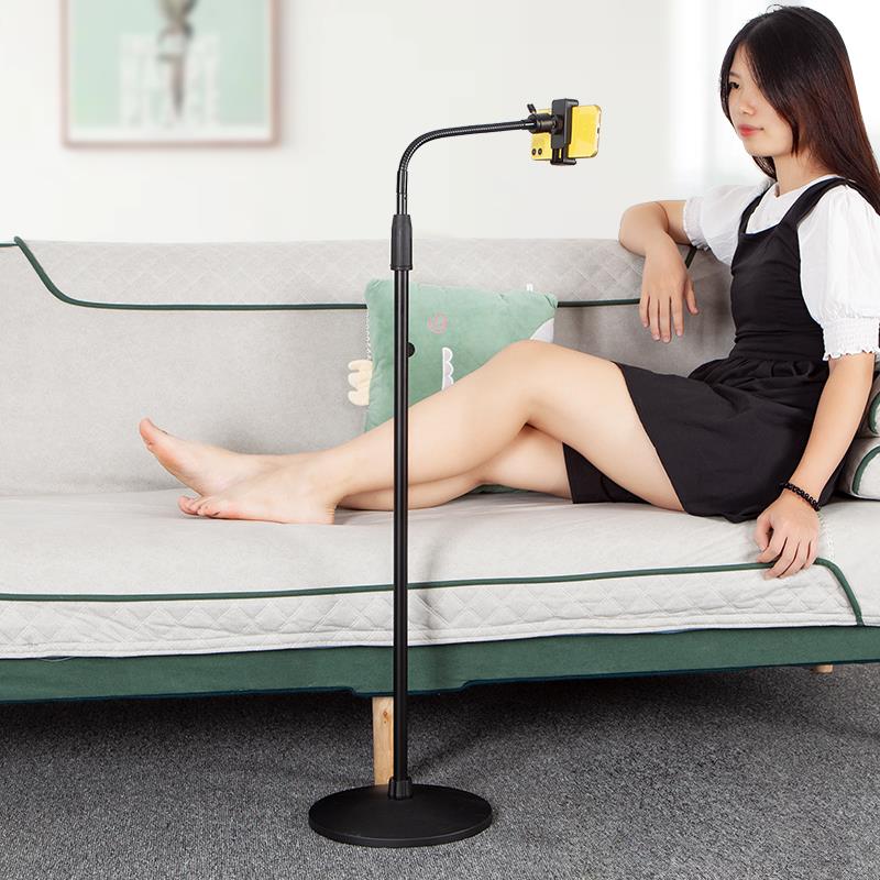 半软管金属圆盘底座落地式手机支架可调节升降伸缩俯拍懒人支撑架