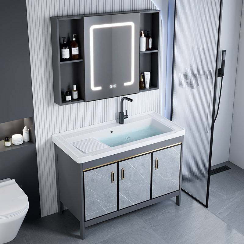 太空铝洗衣柜陶瓷洗衣盆阳台洗手盆带搓板一体浴室洗漱洗脸池组合