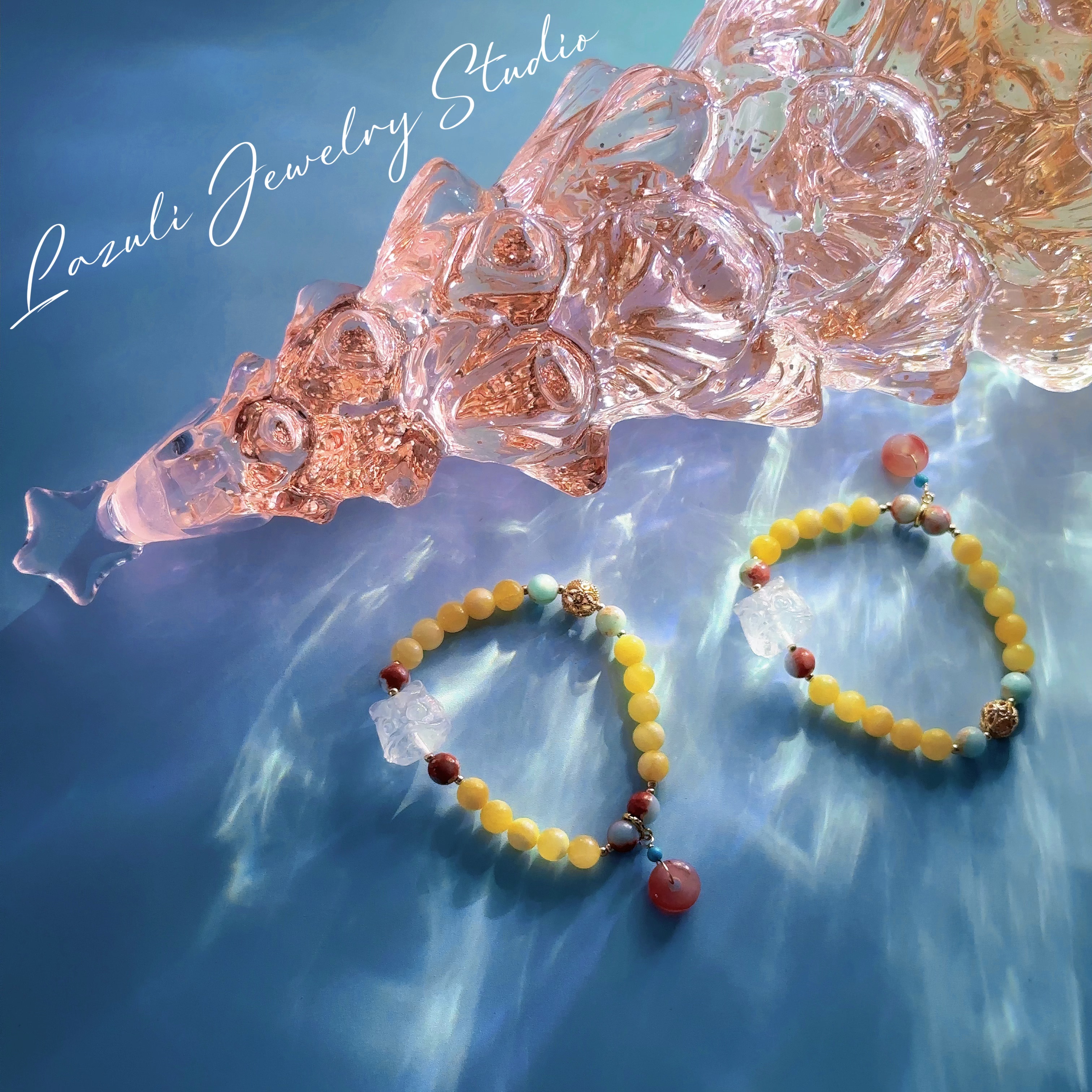 Lazuli【瑞狮踞蜜】天然水晶寿山石米黄玉手串女款玛瑙手链礼物