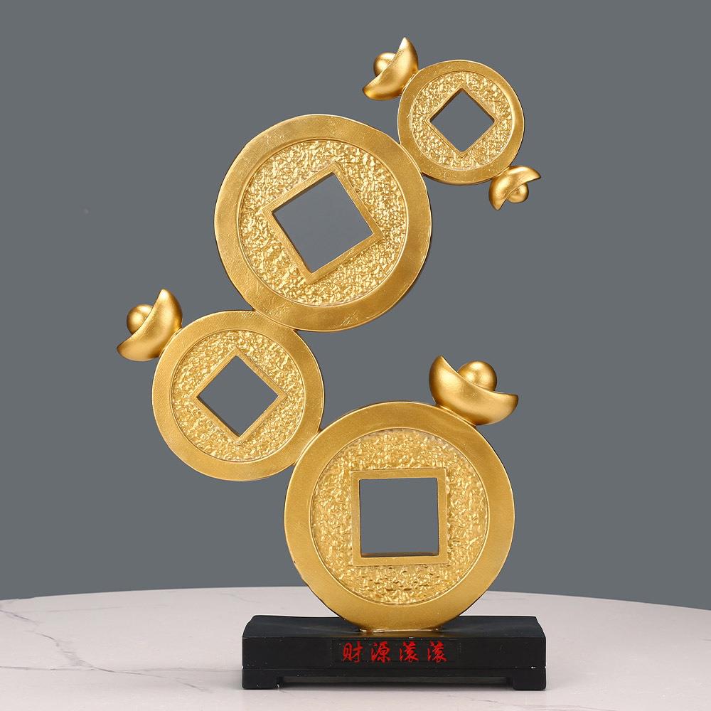 财源滚滚铜钱摆件新中式高端客厅玄关办公室桌面酒柜装饰品工艺品