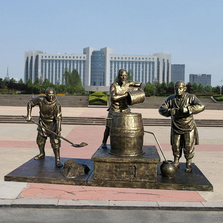 玻璃钢仿铜人物酿酒雕塑民俗小品商业街装饰摆件